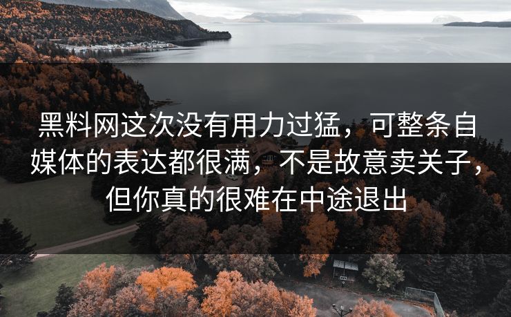 黑料网这次没有用力过猛，可整条自媒体的表达都很满，不是故意卖关子，但你真的很难在中途退出