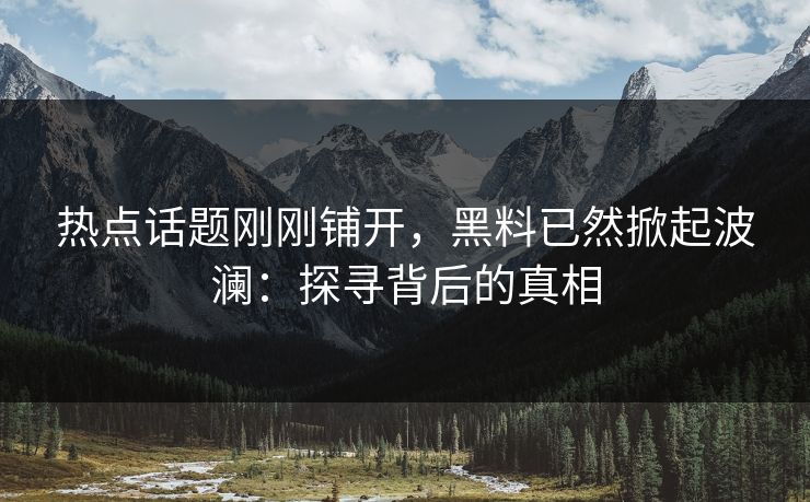 热点话题刚刚铺开，黑料已然掀起波澜：探寻背后的真相