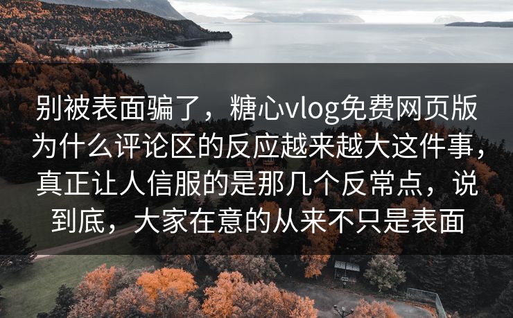 别被表面骗了，糖心vlog免费网页版为什么评论区的反应越来越大这件事，真正让人信服的是那几个反常点，说到底，大家在意的从来不只是表面