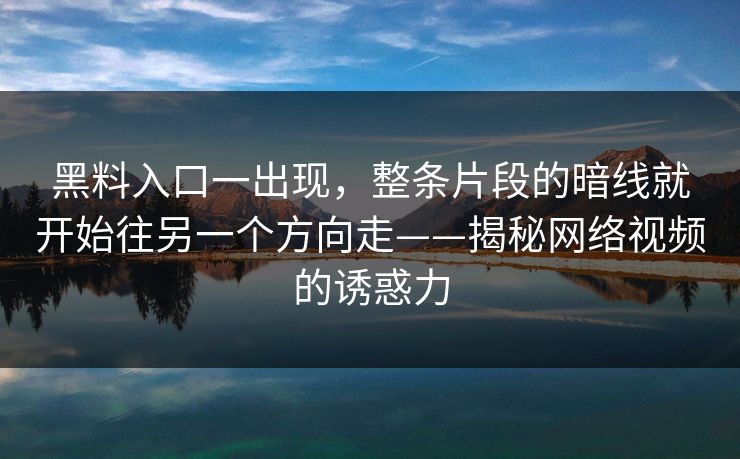 黑料入口一出现，整条片段的暗线就开始往另一个方向走——揭秘网络视频的诱惑力