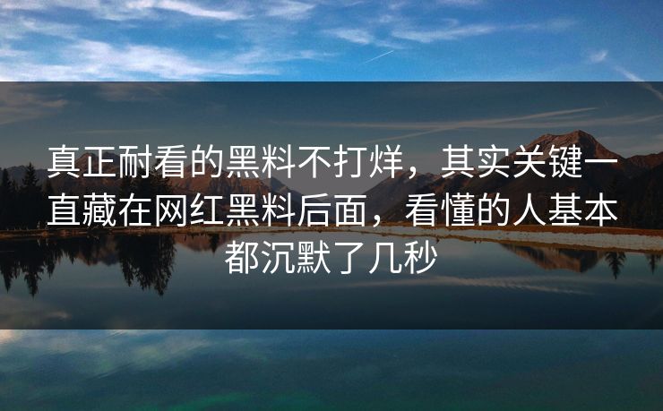 真正耐看的黑料不打烊，其实关键一直藏在网红黑料后面，看懂的人基本都沉默了几秒